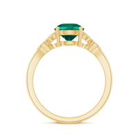 Lab Created Emerald Solitaire Engagement Ring With Diamond