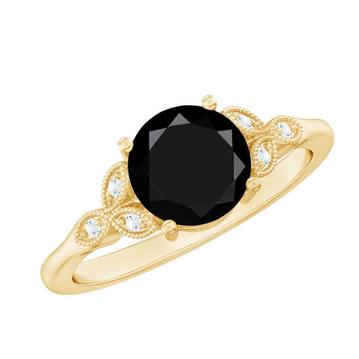 Rosec Jewels 2 Carat lab-grown black diamond solitaire engagement ring with white diamond accent, showcasing a sleek design.