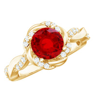 Lab Grown Ruby and Diamond Engagement Ring with Twisted Rope Design