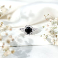 Certified Lab Grown Black Diamond Engagement Ring with Diamond Accent