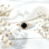 Certified Lab Grown Black Diamond Engagement Ring with Diamond Accent
