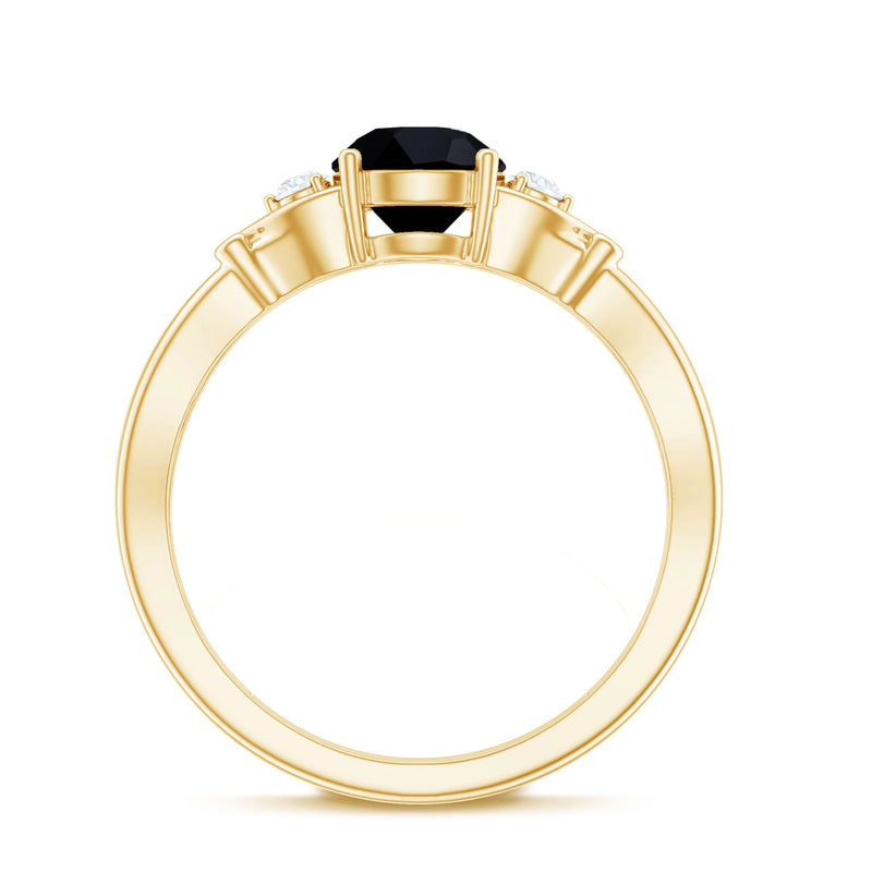 Rosec Jewels 1.3 Carat lab-grown black diamond engagement ring with white diamonds, featuring a sleek band and sparkling stones.