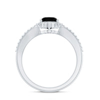 Vintage Style 1.9 Carat Lab Grown Black Diamond Oval Engagement Ring with Diamond Halo