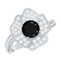 1.3 Carat Lab Grown Black Diamond Flower Engagement Ring with White Diamond