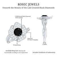 1.3 Carat Lab Grown Black Diamond Flower Engagement Ring with White Diamond