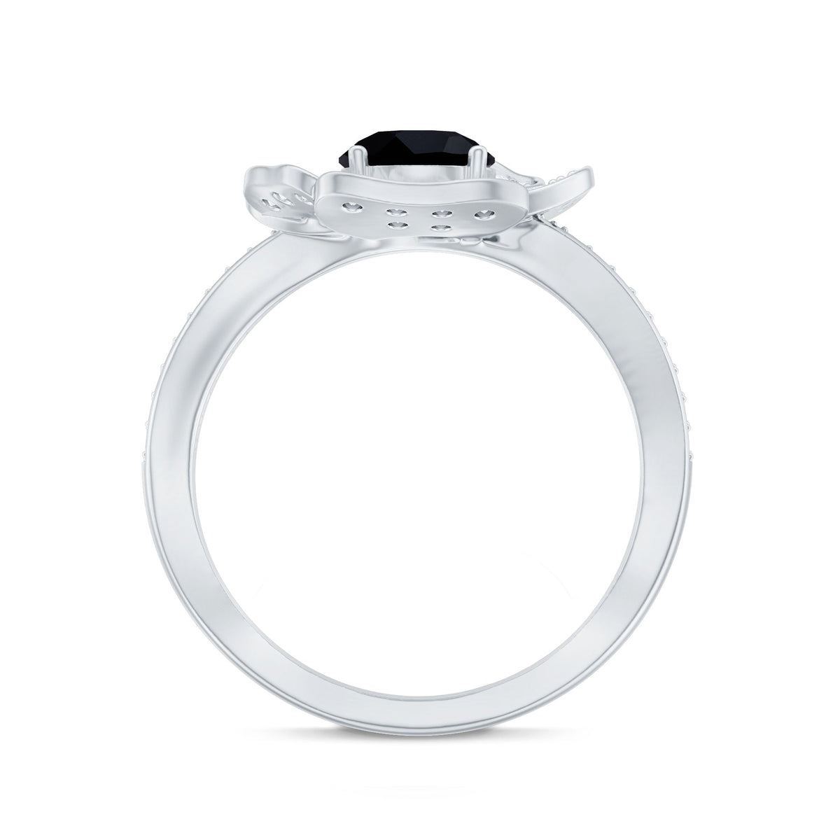 1.3 Carat Lab Grown Black Diamond Flower Engagement Ring with White Diamond