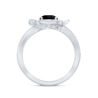 1.3 Carat Lab Grown Black Diamond Flower Engagement Ring with White Diamond