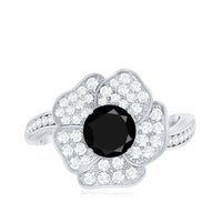 1.3 Carat Lab Grown Black Diamond Flower Engagement Ring with White Diamond