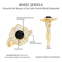 1.3 Carat Lab Grown Black Diamond Flower Engagement Ring with White Diamond