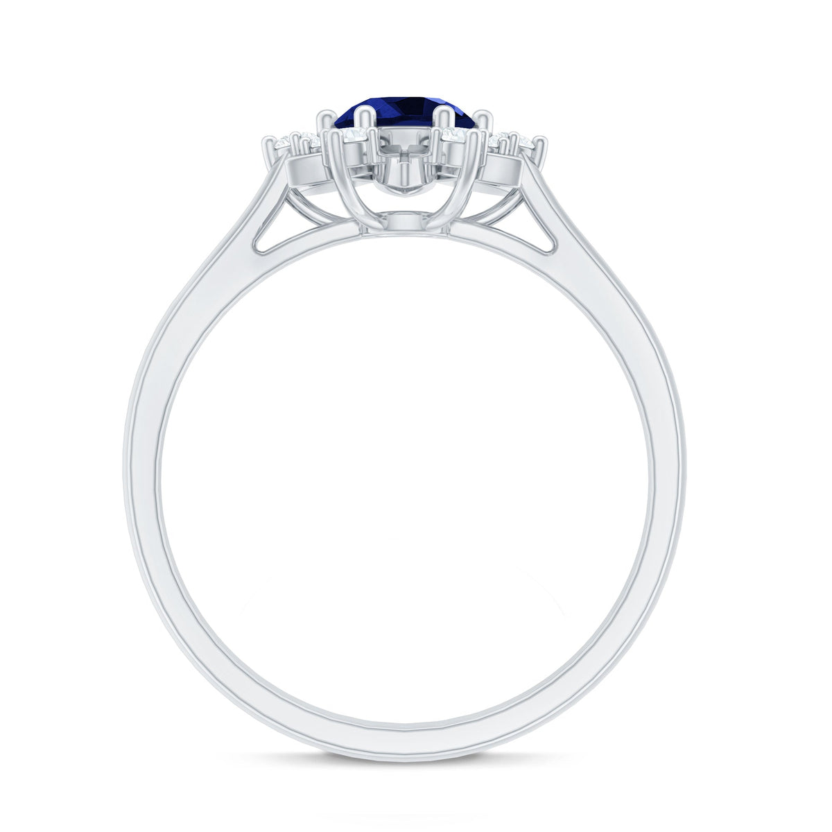 Certified 0.6 Carat Lab Grown Blue Sapphire Flower Engagement Ring with Diamond
