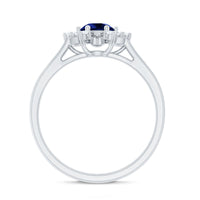 Certified 0.6 Carat Lab Grown Blue Sapphire Flower Engagement Ring with Diamond