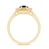 Certified 0.6 Carat Lab Grown Blue Sapphire Flower Engagement Ring with Diamond