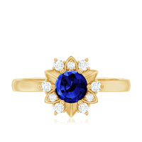 Certified 0.6 Carat Lab Grown Blue Sapphire Flower Engagement Ring with Diamond