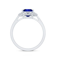 Art Deco 1.5 Carat Lab Grown Blue Sapphire Princess Cut Engagement Ring with Diamond