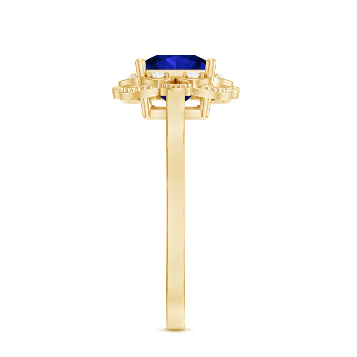 Art Deco 1.5 Carat Lab Grown Blue Sapphire Princess Cut Engagement Ring with Diamond
