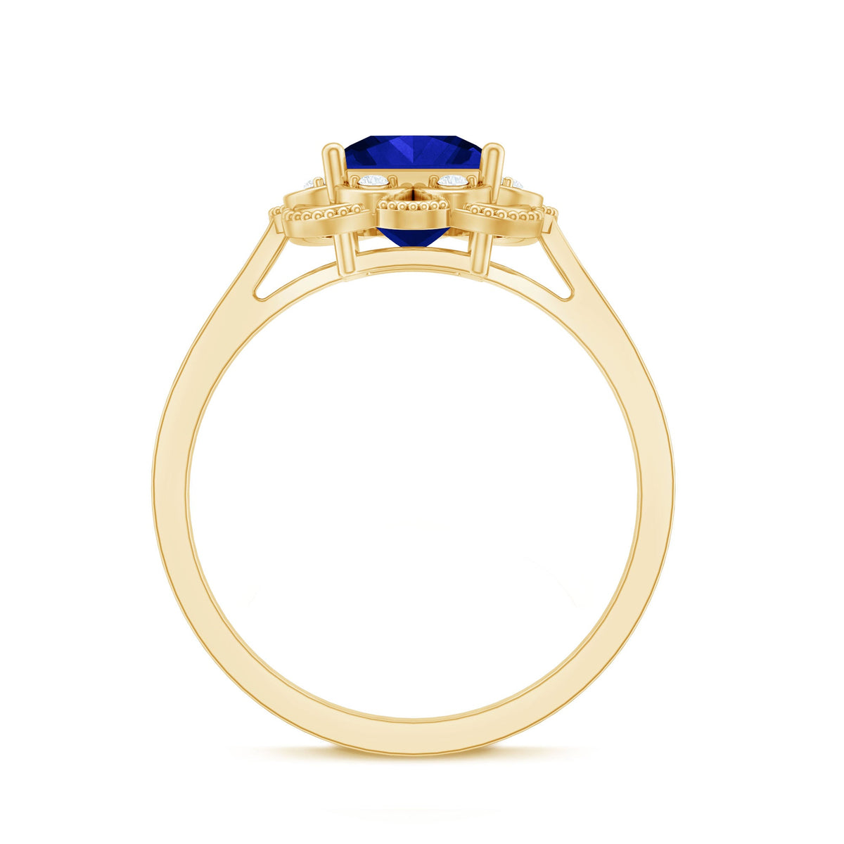 Art Deco 1.5 Carat Lab Grown Blue Sapphire Princess Cut Engagement Ring with Diamond