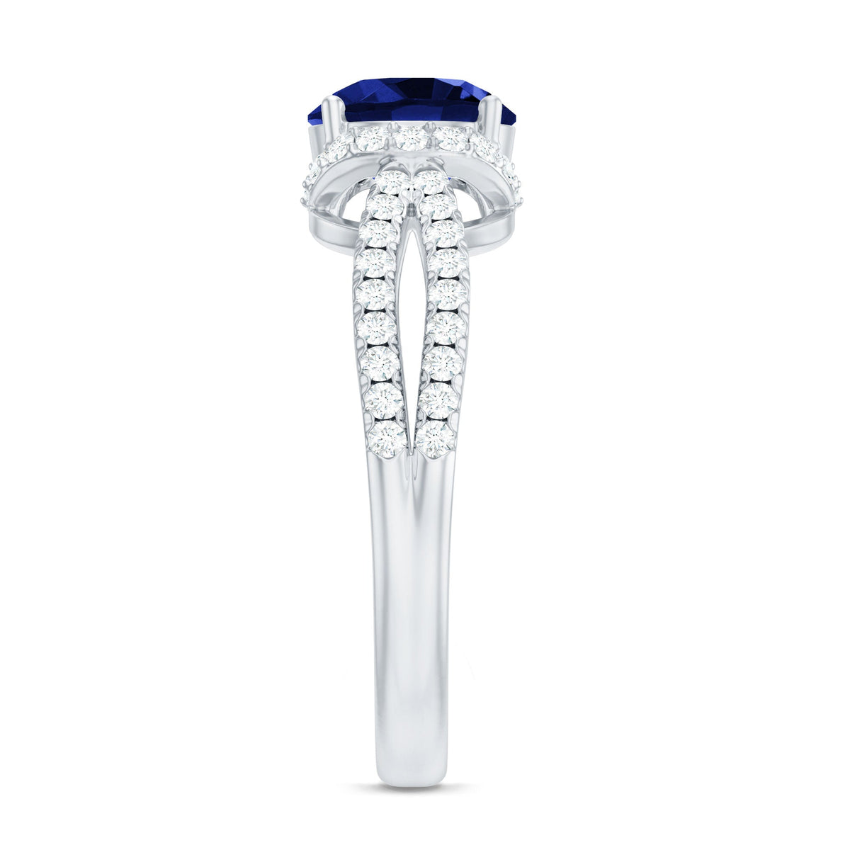 Certified 2.7 Carat Lab Grown Blue Sapphire Engagement Ring with Diamond for Women