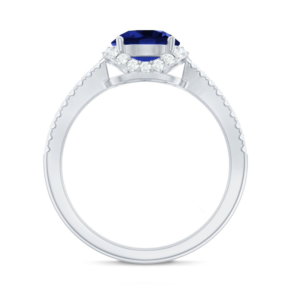 Certified 2.7 Carat Lab Grown Blue Sapphire Engagement Ring with Diamond for Women