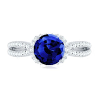 Certified 2.7 Carat Lab Grown Blue Sapphire Engagement Ring with Diamond for Women
