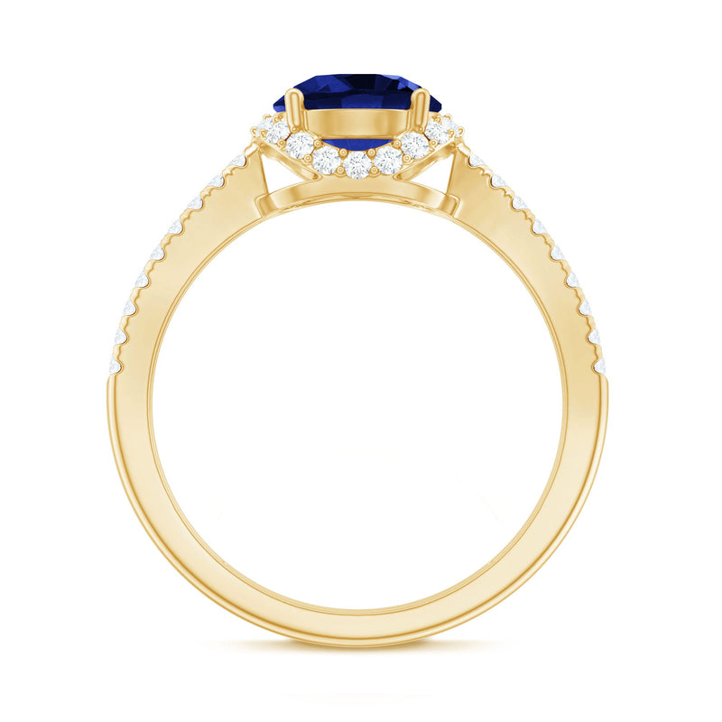Blue sapphire engagement ring with diamonds, 2.7 carats, lab-grown gemstone, Rosec Jewels women's rings, elegant jewelry piece