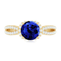 Certified 2.7 Carat Lab Grown Blue Sapphire Engagement Ring with Diamond for Women