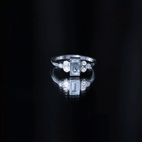 Sterling Silver Baguette Aquamarine Promise Ring with Moissanite Trio