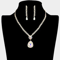 Teardrop Crystal Rhinestone Necklace Earring Set