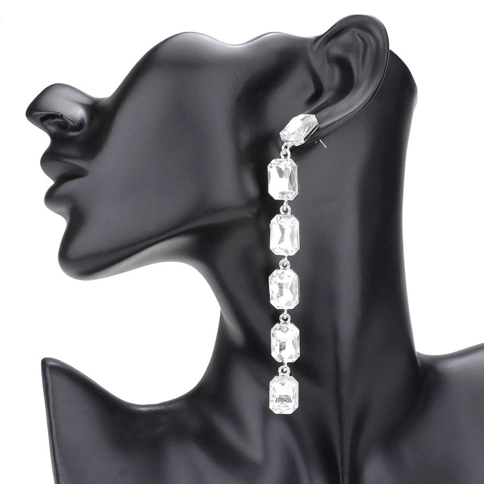 Emerald Cut Stone Link Dangle Evening Earrings