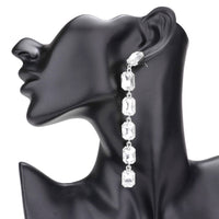 Emerald Cut Stone Link Dangle Evening Earrings