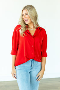 Kathryn Classic Button-Up, Dark Red
