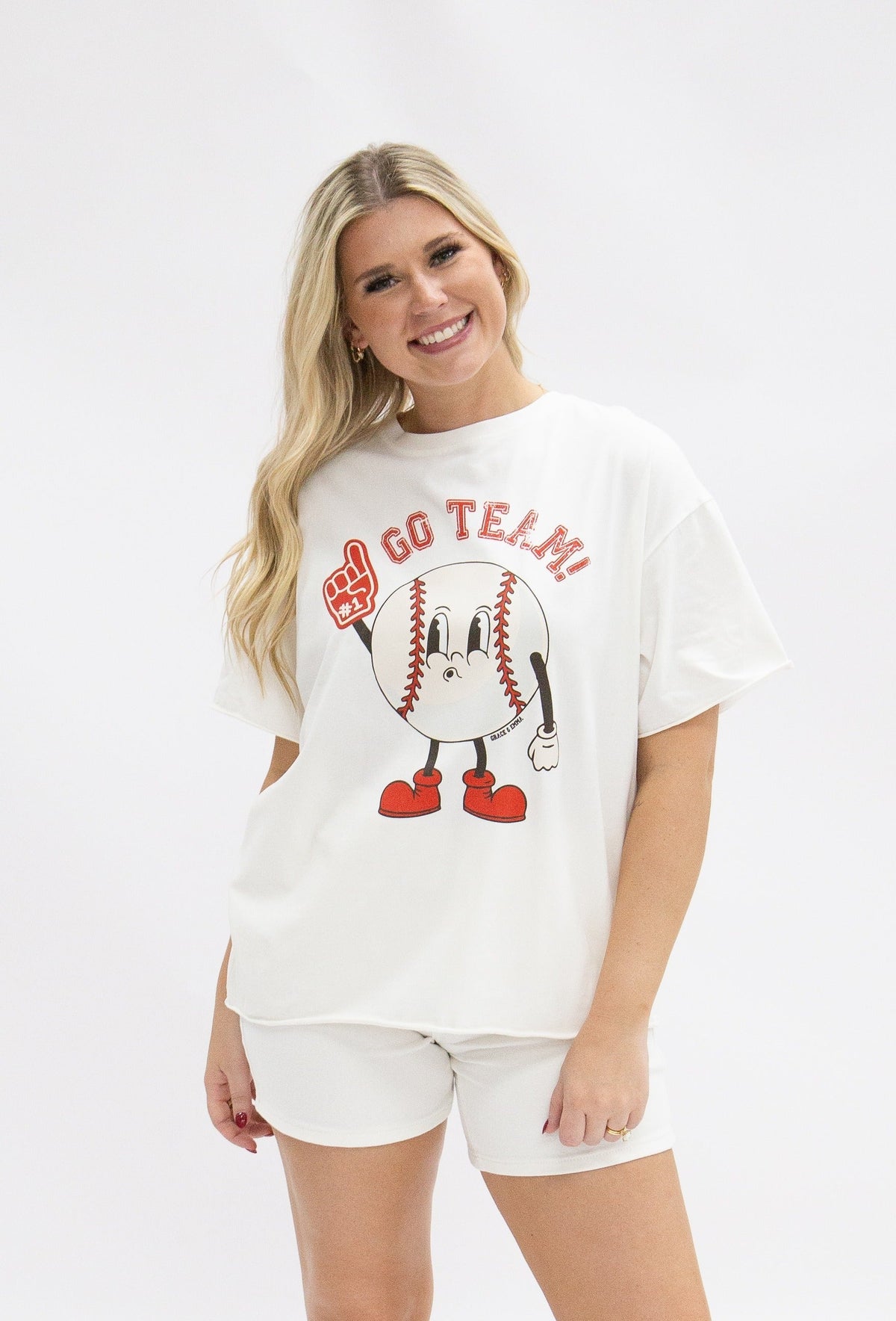 Go Team on White Boxy Tee