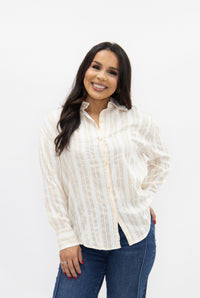 Kathryn Button-Up, Beige Stripes
