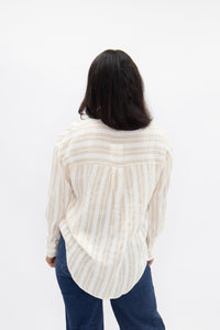Kathryn Button-Up, Beige Stripes