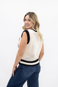 Glitter Football Patches Knit White Vest