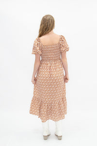 Puff Sleeve Midi Dress, Rust Floral