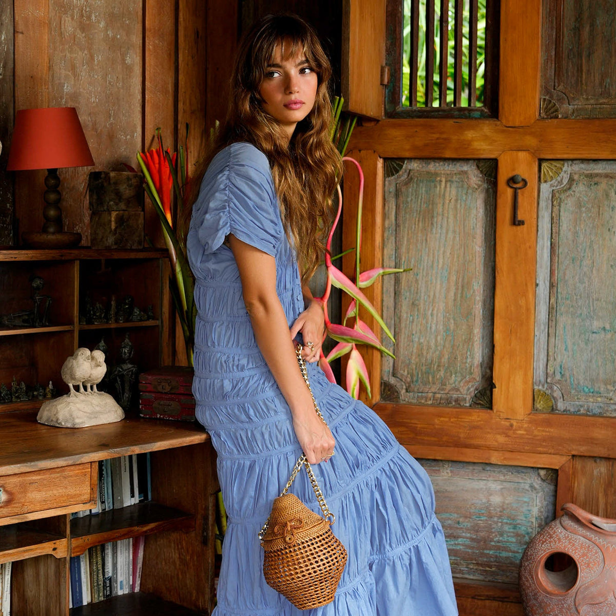 The Srikandi Ruffle Maxi Dress In Slate Blue