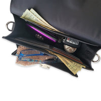 Venesia RFID wallet by SaveTheGirls showing black leather wallet with RFID protection and multiple card slots.