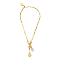 Gold Voyager Necklace by Mignonne Gavigan featuring layered chain design and delicate pendant on a neutral background.