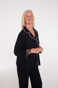 WeloWela women's Wela pajama adaptable pant in black, featuring comfortable fit and stylish design with detailed fabric texture.