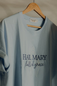 Hail Mary T-Shirt by Abundantly Yours Shop featuring religious Christian design, white fabric, and casual fit.