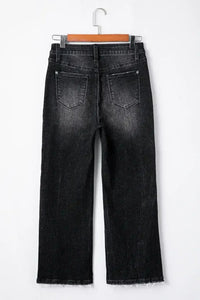 Sail Blue Mineral Wash Raw Hem High Waist Flared Jeans