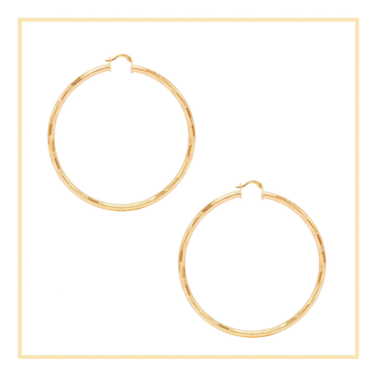 14K gold-filled hoop earrings with slit cut design, JB Jewelry BLVD women's hoop earrings in 25-80mm size