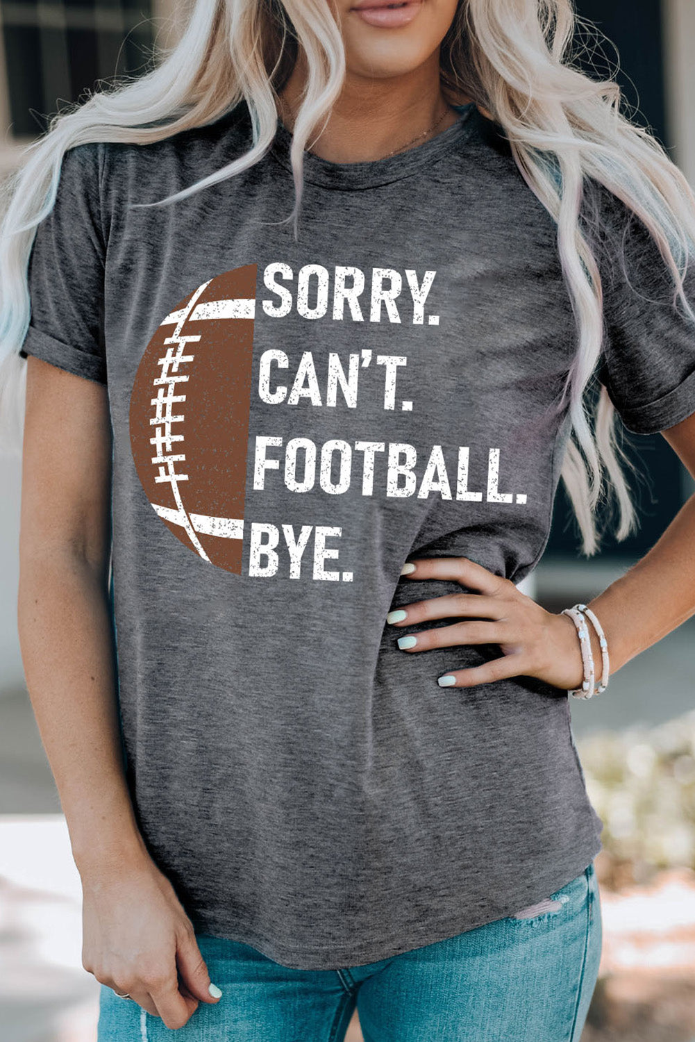 Women's American football T-shirt by Adelyne's Boutique featuring a casual fit with sports-themed graphic design.