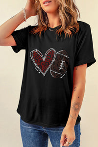 Black Rhinestone Love Football T-shirt by Adelyne's Boutique featuring a football and love design with sparkling rhinestones.
