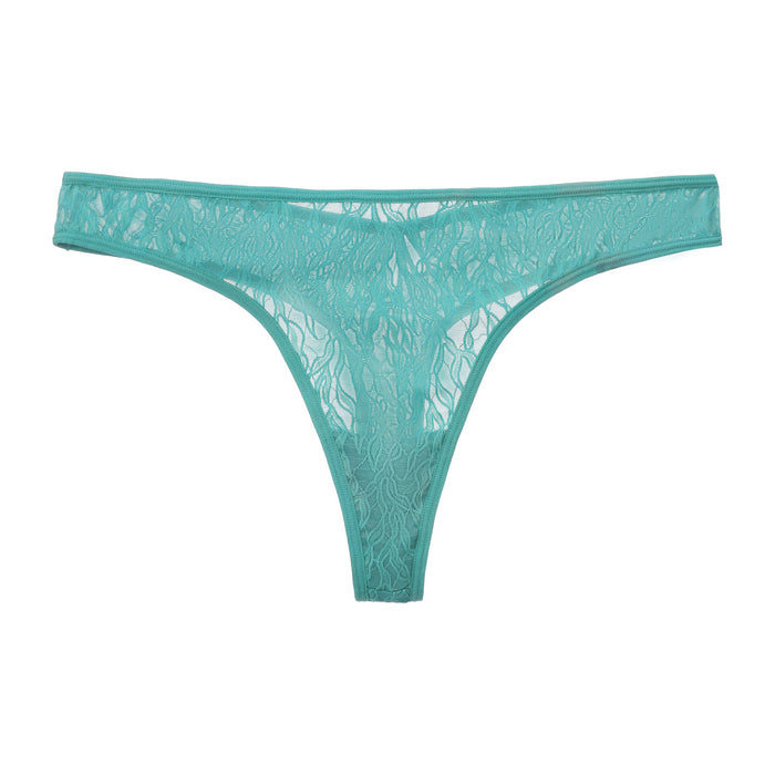 Amour d'Agnette Julie Everyday Lace Thong in electric eel color, showcasing delicate lace fabric and minimal coverage.