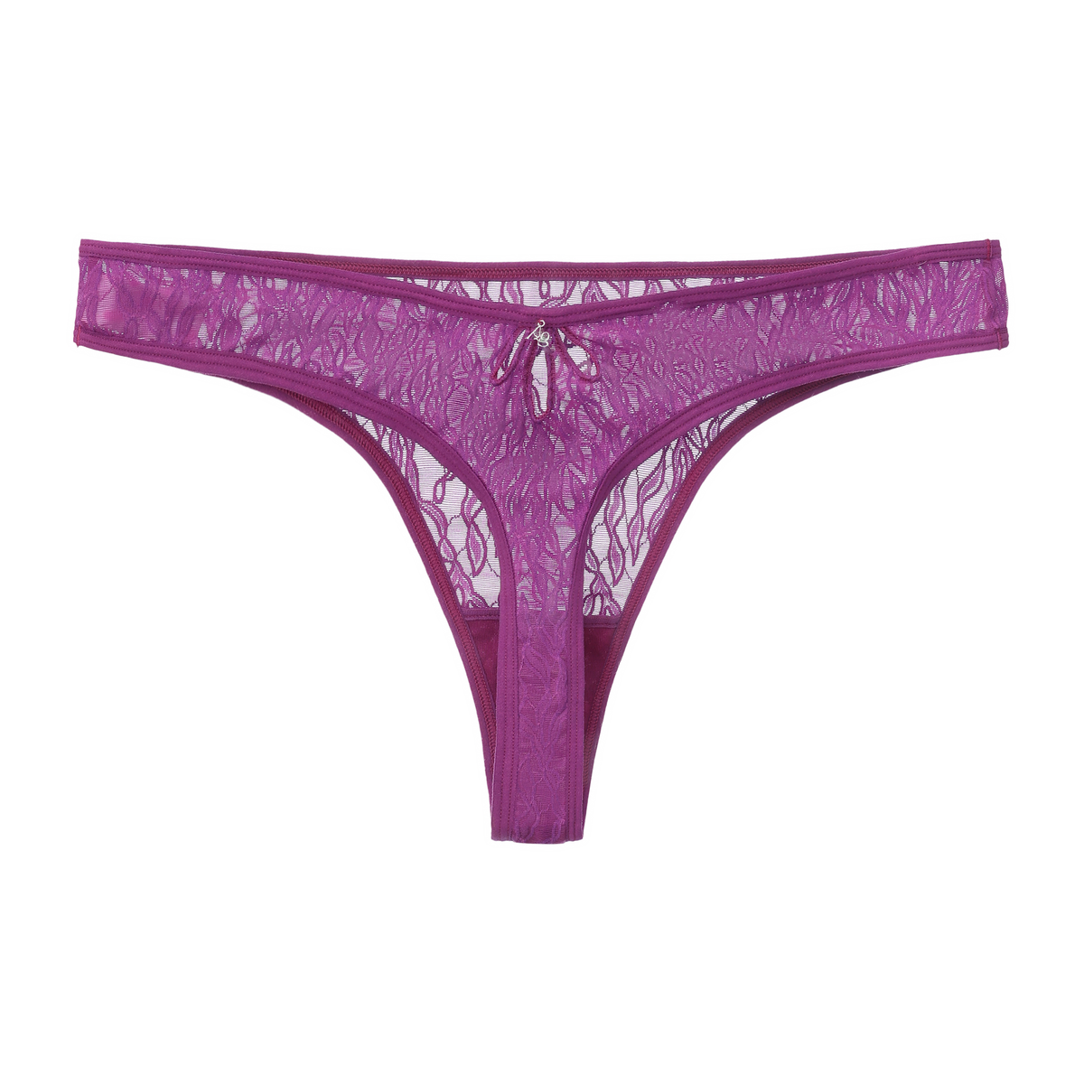 Amour d'Agnette Julie Everyday Lace Thong in electric eel color, XS size, shown on a mannequin, featuring delicate lace detailing.