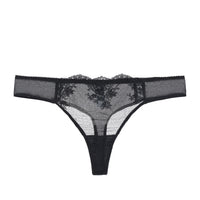 Amour d'Agnette Kim stretch lace and mesh thong, low-rise bottom with delicate lace detailing and sheer mesh fabric.