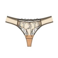 Amour d'Agnette floral embroidery Kim Thong bottom on transparent jelly fabric, showcasing intricate colorful embroidery details.