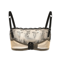 Amour d'Agnette Kim high neck floral embroidered underwire bra on jelly fabric, showcasing detailed embroidery and supportive design.