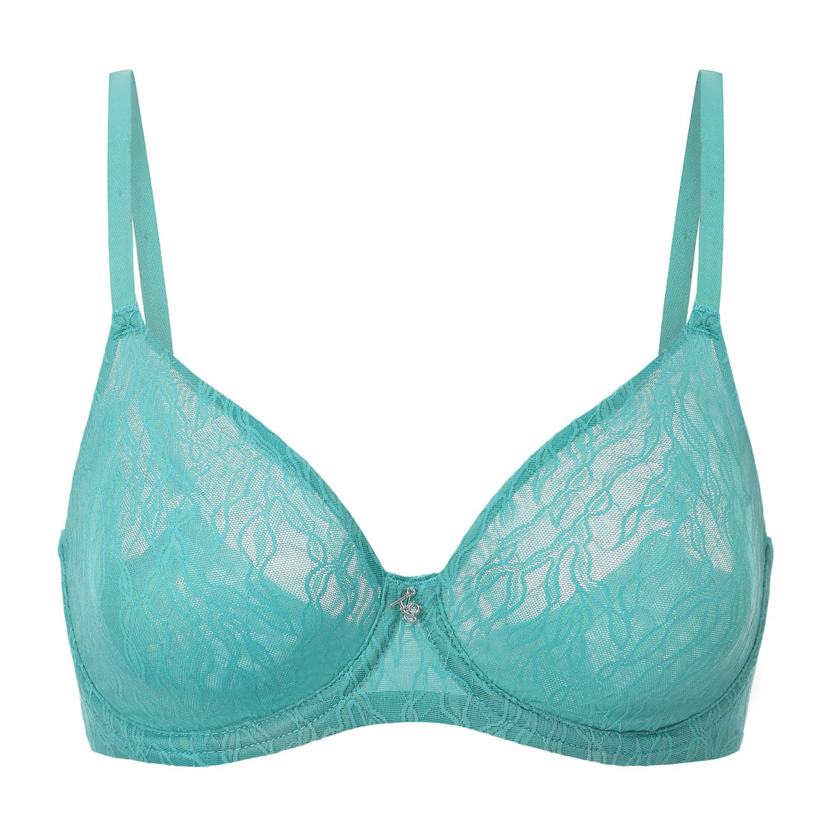 Blue Amour d'Agnette Julie molded lace and mesh T-shirt bra with underwire and smooth cups, designed for a seamless fit.